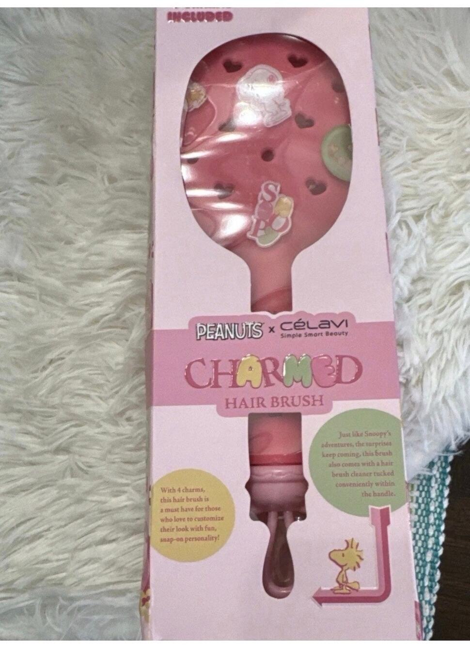 Celavi X Peanuts snoopy Charmed Hair Brush PINK w/ brush cleaner including